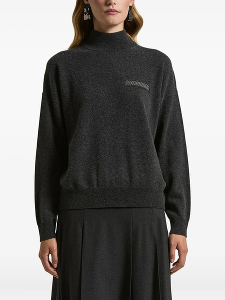  Peserico High-neck Embellished Sweater - Grey 