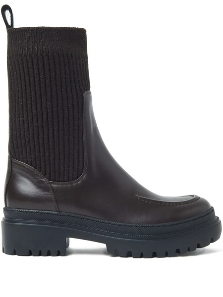  Peserico Knitted-panel Leather Boots - Brown 
