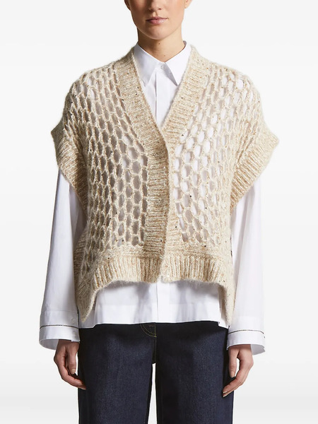 Peserico Maxi-mesh Sequin Cardigan - Neutrals 