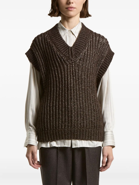  Peserico Metallic-effect V-neck Vest - Brown 