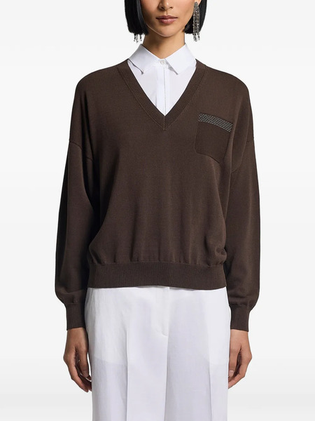 Peserico Pocket V-neck Sweater - Brown 