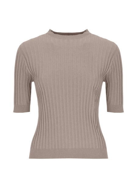  Peserico Ribbed-knit Short-sleeve Sweater - Neutrals 