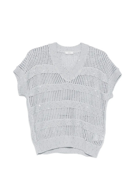  Peserico Sequin-embellished V-neck Sweater - Blue 