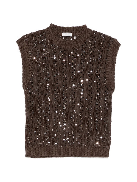 Peserico Sequin-embellished Vest - Brown 