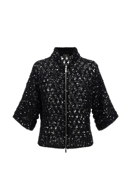  Peserico Sequin Mesh Cardigan - Black 