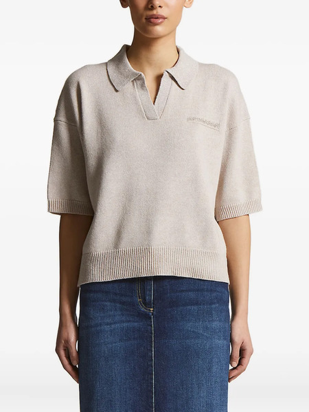  Peserico Short-sleeve Embellished Knitted Top - Neutrals 