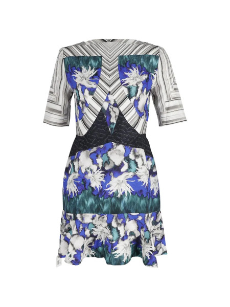  Peter Pilotto Silk Printed Panelled Dress - Blue 