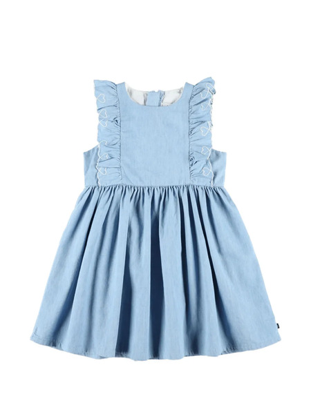  Petit Bateau Heart-embroidered Denim Dress - Blue 