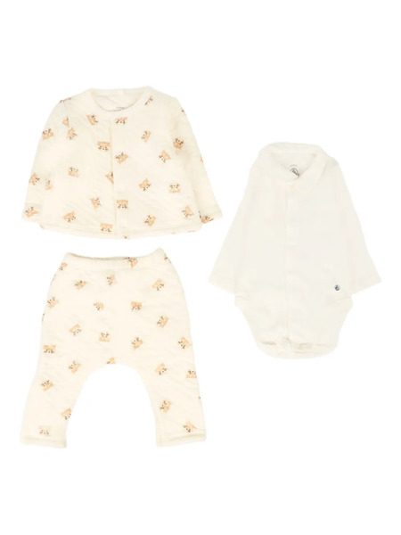  Petit Bateau Quilted Bear-print Babygrow Set - Neutrals 