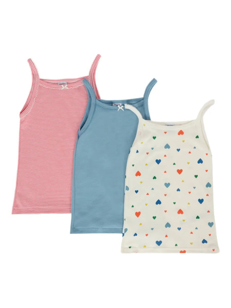  Petit Bateau Striped Heart-print Tops (pack Of Three) - Blue 