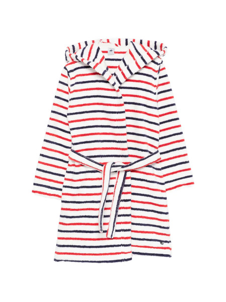  Petit Bateau Striped Hooded Bathrobe - White 