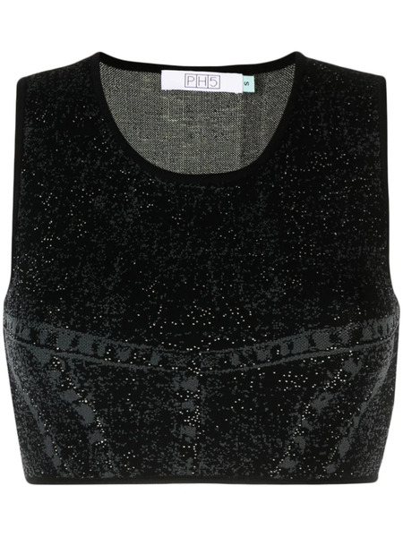  Ph5 Lillian Denim-print Crop Top - Black 