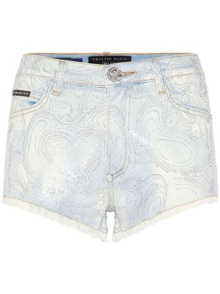  Philipp Plein Abstract-pattern Print Denim Shorts - Blue 
