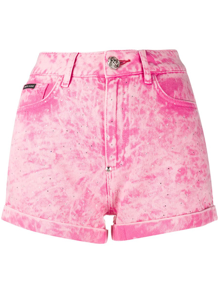  Philipp Plein Acid-wash Denim Shorts - Pink 