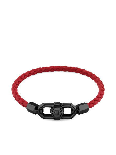  Philipp Plein Braided Leather Clasp Bracelet - Black 