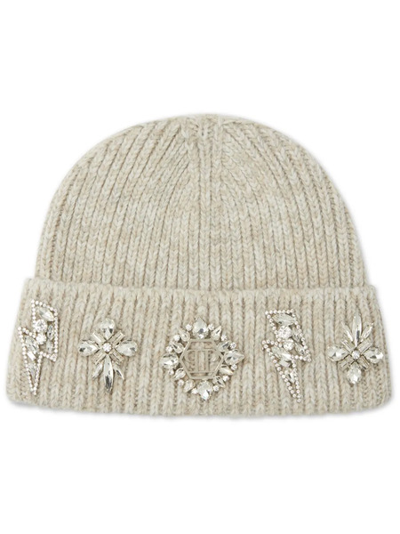  Philipp Plein Brooch-detail Beanie - Neutrals 