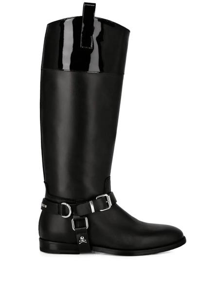  Philipp Plein Buckled Leather Knee-high Boots - Black 