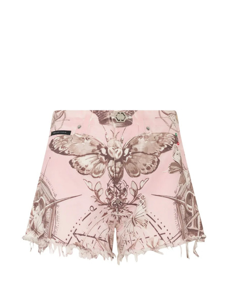  Philipp Plein Butterfly Tattoo Frayed Shorts - Pink 