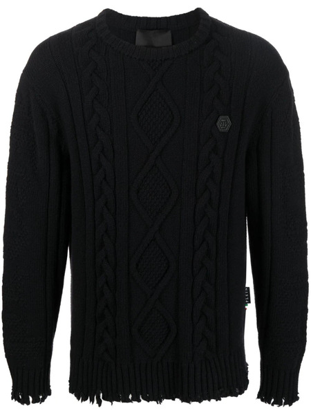  Philipp Plein Cable-knit Distressed-finish Jumper - Black 