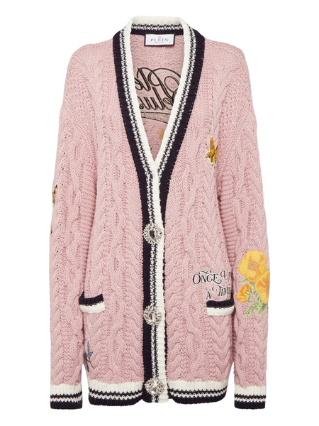  Philipp Plein Cable-knit Embroidered Cardigan - Pink 
