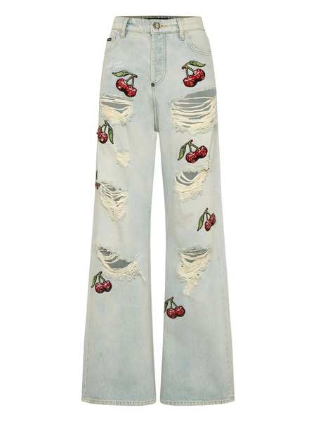  Philipp Plein Cherries Destroyed Jeans - Blue 
