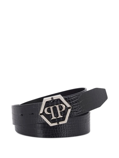  Philipp Plein Cocco Buckle Leather Belt - Black 