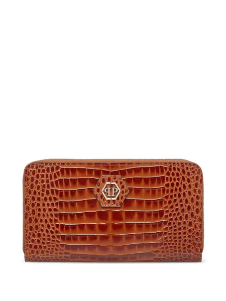  Philipp Plein Crocodile-effect Zip-around Wallet - Brown 