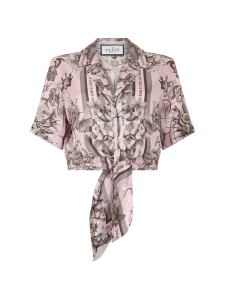  Philipp Plein Cropped Butterfly-print Shirt - Pink 