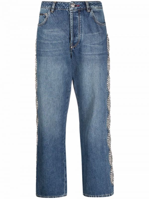 Philipp Plein Crystal Cable Wide-leg Jeans - Blue 