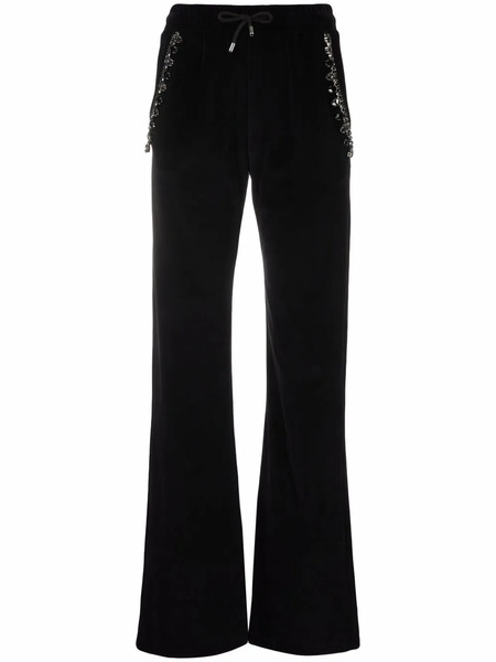  Philipp Plein Crystal Chain Velvet Track Pants - Black 