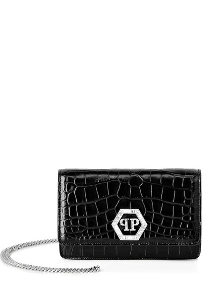  Philipp Plein Crystal-embellished Crocodile-effect Clutch - Black 