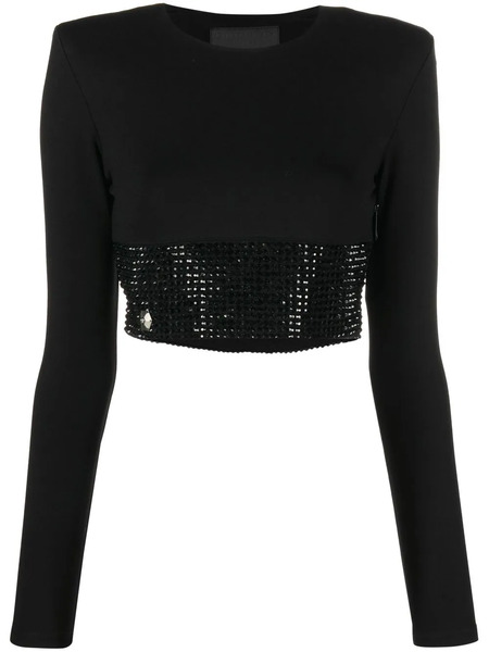  Philipp Plein Crystal-embellished Cropped Long-sleeved Top - Black 