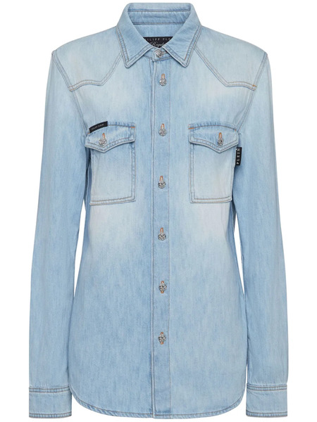  Philipp Plein Crystal-embellished Denim Shirt - Blue 