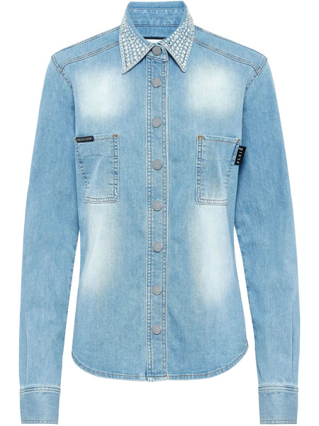  Philipp Plein Crystal-embellished Denim Shirt - Blue 
