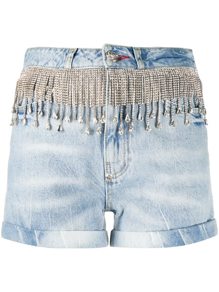  Philipp Plein Crystal-embellished Denim Shorts - Blue 