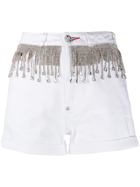  Philipp Plein Crystal-embellished Denim Shorts - White 