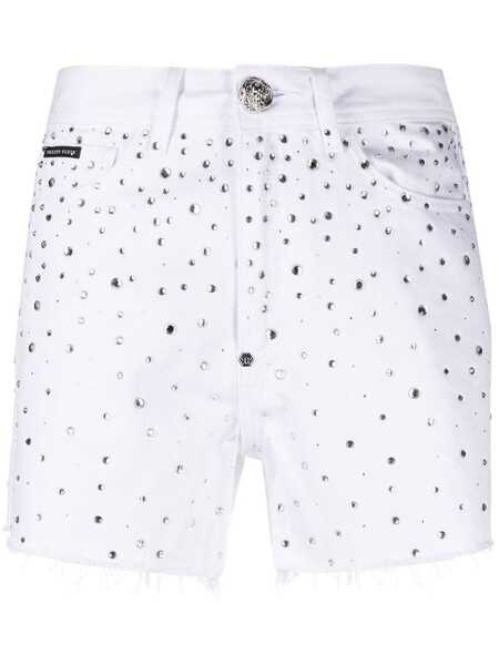  Philipp Plein Crystal-embellished Denim Shorts - White 