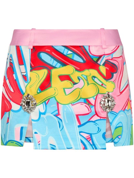  Philipp Plein Crystal-embellished Graffiti-print Miniskirt - Pink 