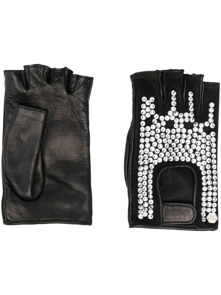 Philipp Plein Crystal-embellished Leather Gloves - Black 