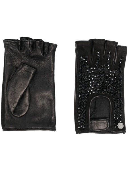  Philipp Plein Crystal-embellished Leather Gloves - Black 