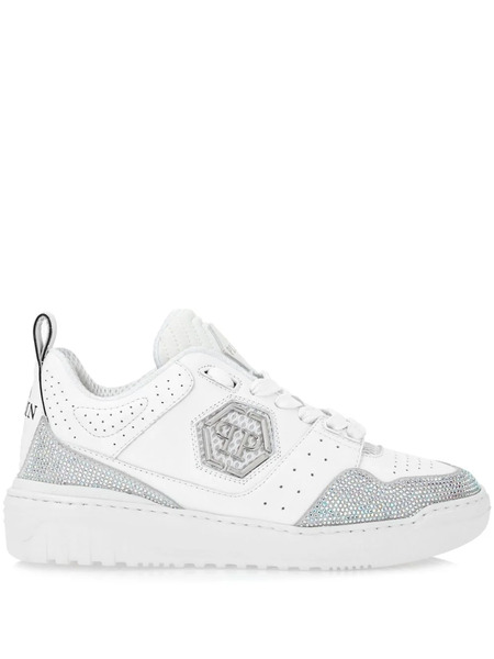  Philipp Plein Crystal-embellished Leather Sneakers - White 