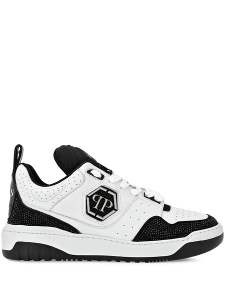  Philipp Plein Crystal-embellished Leather Sneakers - White 