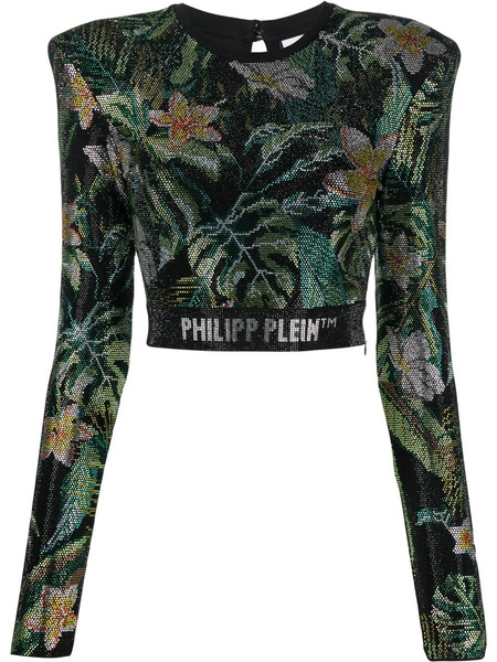  Philipp Plein Crystal-embellished Long-sleeved Top - Black 