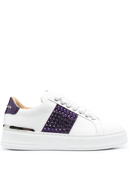  Philipp Plein Crystal-embellished Low-top Leather Sneakers - White 