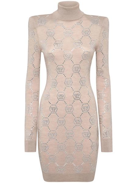  Philipp Plein Crystal-embellished Monogram Mini Dress - Neutrals 