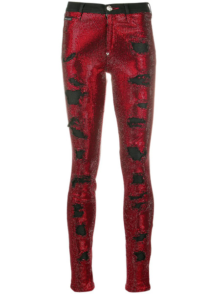  Philipp Plein Crystal Embellished Skinny Jeans - Red 
