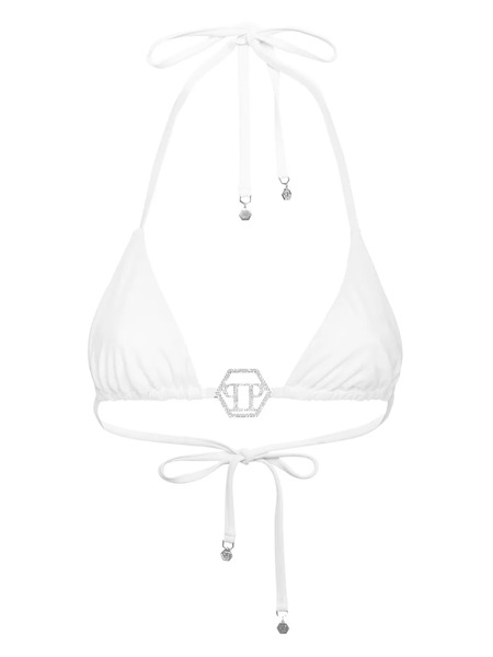  Philipp Plein Crystal Hexagon Triangle Bikini Top - White 