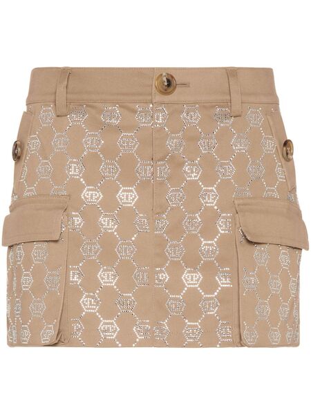 Philipp Plein Crystal Monogram Miniskirt - Neutrals 