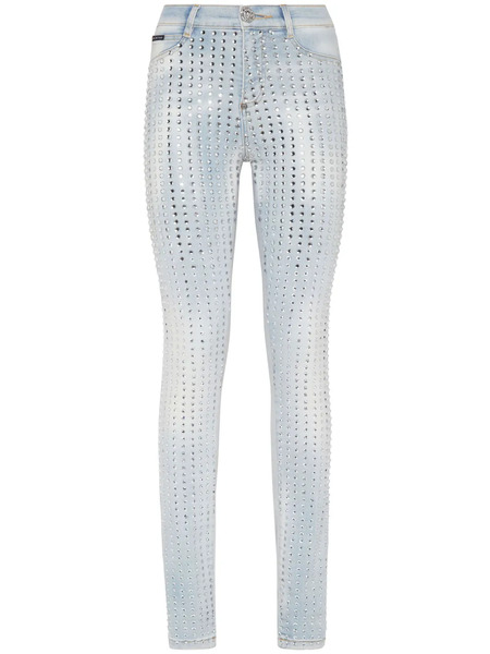  Philipp Plein Crystal Pinstripe High-rise Jeggings - Blue 