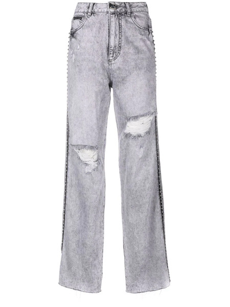  Philipp Plein Crystal Ripped Straight Jeans - Grey 